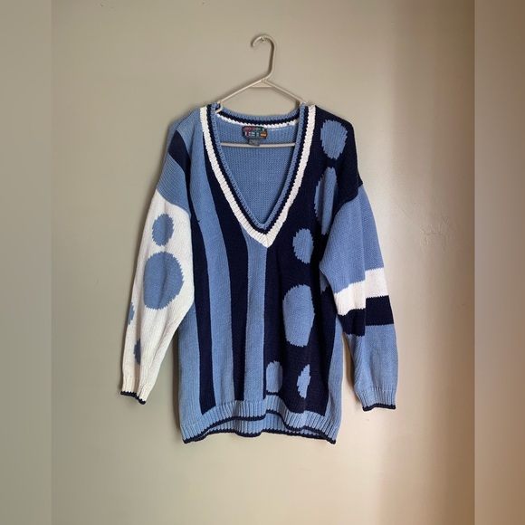 Vintage 90’s Multi-Pattern Sweater Hand Knitted by Paris Sport Club Size L - Picture 1 of 10